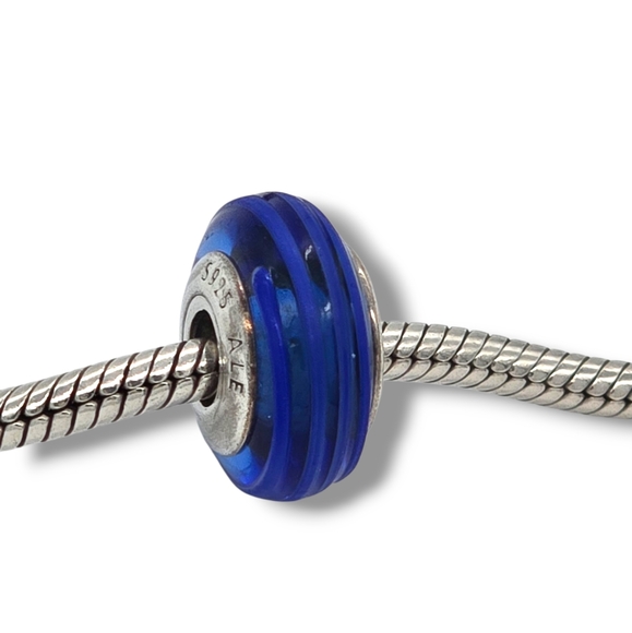 PANDORA Cobalt Blue Ribbon Swirl Murano Glass Bead Charm S925 Retired - Picture 8 of 16